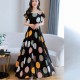 Elastic Waist Swing Polka Dot Square Neck Gown Maxi Long Dress - Black image