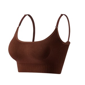Sponge Mold Cup Sling Shape lingerie Camisole Women Bra - Brown