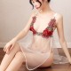Elegant Rose Design V Neck Transparent Lingerie Nightdress Set - White image