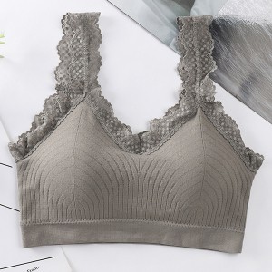 Elegant Beauty Back Camisole Lace Wrapped Padded Sports Bra - Grey