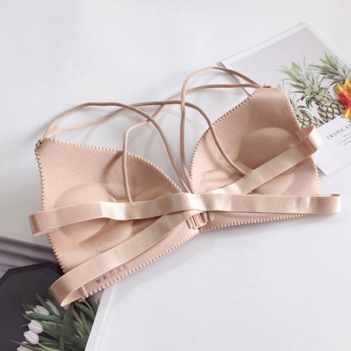 Elegant Triangle Cup Wrapped Chest Back Cross Padded Bra - Pink image