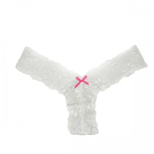 Good Look Women's Hollows Out Lace Floral Thong Panty Underwear - White image