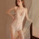 Lace Floral Strap Backless V Neck Women Bodysuit - Cream image