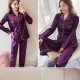 Sloid Color Silk Lapel Long Sleeve Pajama Cardigan Nightwear - Purple image