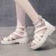 Square Heel Strappy Back Zipper Open Toe Sports Sandals - White image