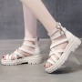 Square Heel Strappy Back Zipper Open Toe Sports Sandals - White