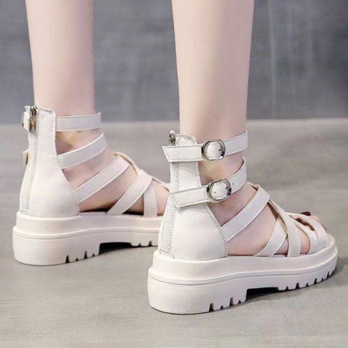 Square Heel Strappy Back Zipper Open Toe Sports Sandals - White image