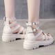 Square Heel Strappy Back Zipper Open Toe Sports Sandals - White image