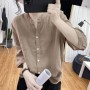 Comfortable Half Open Collar Loose Casual Women Tops - Brown