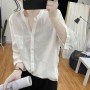 Comfortable Half Open Collar Loose Casual Women Tops - White