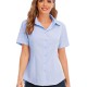 Trendy Plain Lapel Collar Button Closure Women Tops - Light Blue image