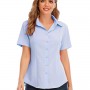 Trendy Plain Lapel Collar Button Closure Women Tops - Light Blue