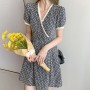 Comfortable Soft V Neck Floral Empire Waist A Line Women Mini Dress - Black