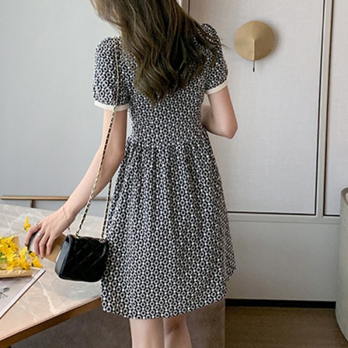 Comfortable Soft V Neck Floral Empire Waist A Line Women Mini Dress - Black image