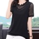Mesh Stitching Short Sleeve Sequined Women Tops - Black image