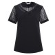 Mesh Stitching Short Sleeve Sequined Women Tops - Black image