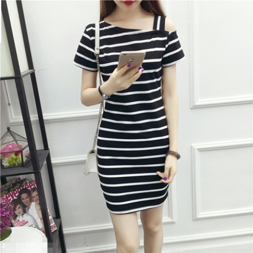 Modern Pullover Oblique Shoulder Strappy Women Mini Dress - Black image