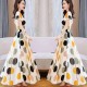 Elastic Waist Swing Polka Dot Square Neck Gown Maxi Long Dress - Cream image