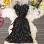 Elegant Polka Dot Sleeveless High Waist Midi Dress - Black