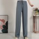 Soft Lace Up Wide Leg Long High Waist Palazzo Trouser Pants - Light Blue image