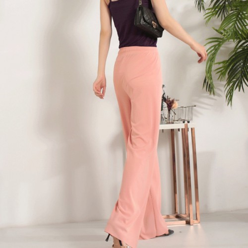 Soft Lace Up Wide Leg Long High Waist Palazzo Trouser Pants - Pink image