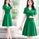 Elegant V Neck Waist Strap Buttons Women Midi Dress - Green image