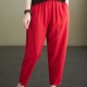 Side Pockets Loose Fit Elastic Cropped Trouser Pants - Red image