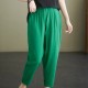 Side Pockets Loose Fit Elastic Cropped Trouser Pants - Green image