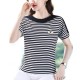Beautiful Striped Style Round Neck Women T Shirt - Black image