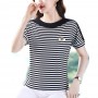 Beautiful Striped Style Round Neck Women T Shirt - Black