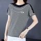 Beautiful Striped Style Round Neck Women T Shirt - Black image