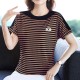Beautiful Striped Style Round Neck Women T Shirt - Brown image