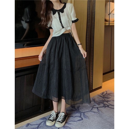 Urban Black High-Waist Flared Midi Skirt image