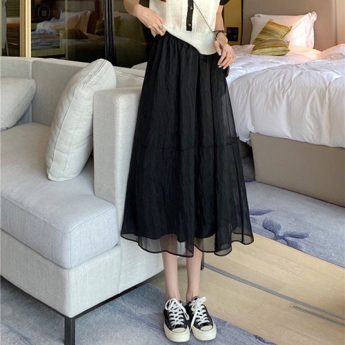 Urban Black High-Waist Flared Midi Skirt image