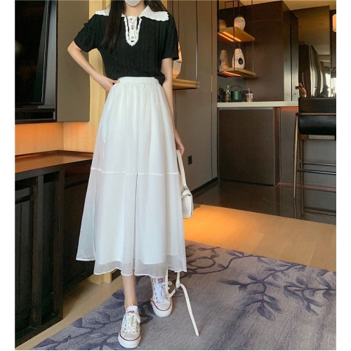 Urban White High-Waist Flared Midi Skirt image