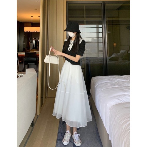 Urban White High-Waist Flared Midi Skirt image