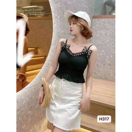 Fashion-Forward Black Ruffled Top with Pearls image