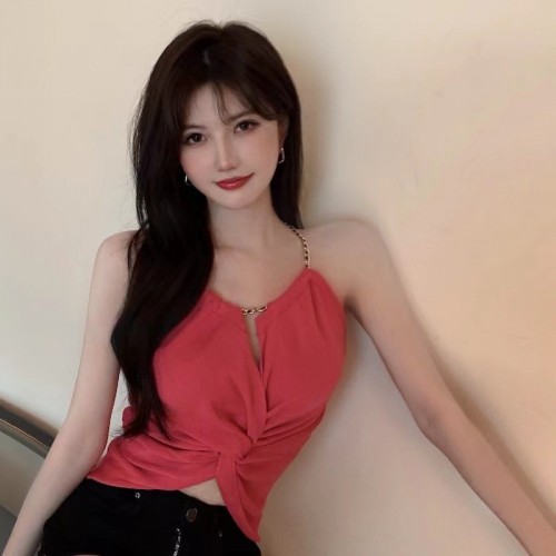 Trendy Red Twist-Front Crop Halter image