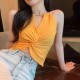 Trendy Yellow Twist-Front Crop Halter image
