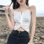 Trendy White Twist-Front Crop Halter
