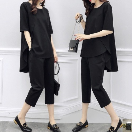 Casual Cool Clay-Colored Two-Piece Outfit - Black image