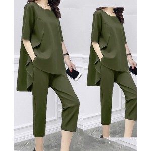 Casual Cool Clay-Colored Two-Piece Outfit - Green