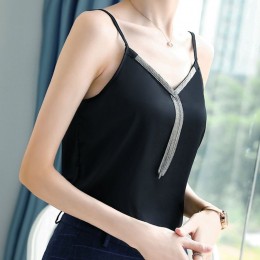 Elegant Black Party Top with Unique Chain Strap