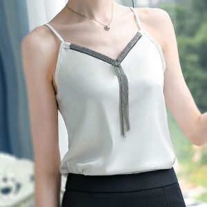 Elegant White Party Top with Unique Chain Strap