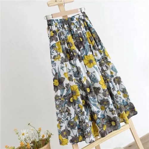 Flower Printed Full-Length Women Skirt - Yellow image