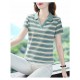 Women Classic Striped Polo T-Shirt with Contrast Collar - Green image