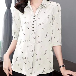 Elegant Button Spliced Lapel Collar Floral Printed Women Tops