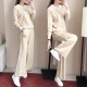Women Elegant Cream and White Piped Hoodie image