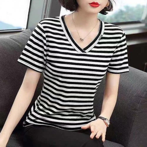 Women Short Sleeve V-Neck Elegant Breathable Shirt - Black image