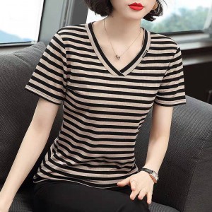 Women Short Sleeve V-Neck Elegant Breathable Shirt - Brown